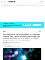 Bitcoin’s Taproot could make quantum attacks easier than expected, new Google research says