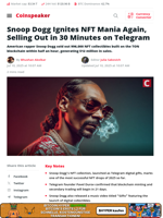 Snoop Dogg’s NFTs Sell Out in 30 Minutes via Telegram Drop