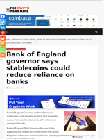 Bank of England governor says stablecoins could reduce reliance on banks - The Crypto News Wire