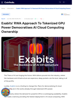 Exabits’ RWA Approach To Tokenized GPU Power Democratises AI Cloud Computing Ownership