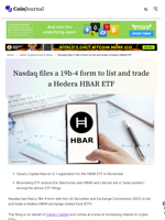 Nasdaq files a 19b-4 form to list and trade a Hedera HBAR ETF - CoinJournal