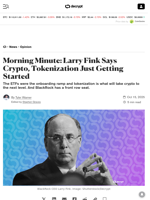 Morning Minute: Larry Fink Says Crypto, Tokenization Just Getting Started - Decrypt