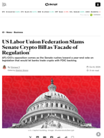 US Labor Union Federation Slams Senate Crypto Bill as 'Facade of Regulation' - Decrypt