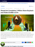 SharpLink Completes 1 Million Share Buyback and Holds $3.86B in ETH
