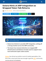Solana Hints at XRP Integration as Wrapped Token Talk Returns
