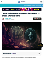 Crypto Suffers Nearly $1 Billion In Liquidations As Bitcoin Extends Decline