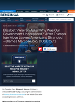 Elizabeth Warren Asks 'Why Was Our Government Unprepared?' After Trump's Iran Move Leaves Americans Stran - Benzinga