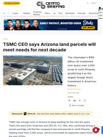 TSMC CEO says Arizona land parcels will meet needs for next decade