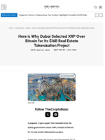 Here is Why Dubai Selected XRP Over Bitcoin for Its $16B Real Estate Tokenization Project