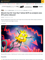 Crypto Index Sees "Extreme Fear" as Bitcoin Drops Toward $65,000