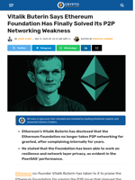 Buterin: Ethereum Foundation Fixes P2P Weakness