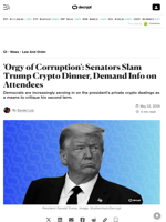 'Orgy of Corruption': Senators Slam Trump Crypto Dinner, Demand Info on Attendees - Decrypt