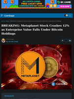BREAKING: Metaplanet Stock Crashes 12% as Enterprise Value Falls Under Bitcoin Holdings
