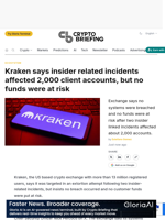 Kraken says insider related incidents affected 2,000 client accounts, but no funds were at risk