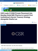 GSR Leads $100M Private Placement into Nasdaq-listed MEI Pharma to Launch First Institutional Litecoin Treasury Strategy Alongside Charlie Lee - TheNewsCrypto