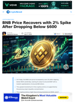 BNB Price Recovers with 2% Spike After Dropping Below $600