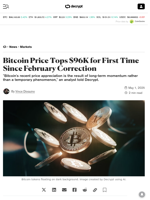 Bitcoin Price Tops $96K for First Time Since February Correction - Decrypt