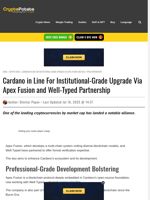 Cardano in Line For Institutional-Grade Upgrade Via Apex Fusion and Well-Typed Partnership