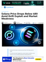 Solana Price Drops 5.5% Due to Drift Exploit & Market Panic