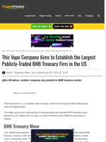 This Vape Company Aims to Establish the Largest Publicly-Traded BNB Treasury Firm in the US