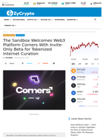 The Sandbox Welcomes Web3 Platform Corners With Invite-Only Beta for Tokenized Internet Curation