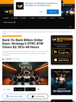 Back-To-Back Billion-Dollar Days: Strategy's STRC ATM Clears $2.7B In 48 Hours