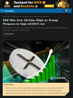 XRP Hits New All-Time High As Trump Prepares to Sign GENIUS Act