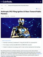 Anthropic IPO Filing Ignites AI Race Toward Public Markets