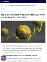 Top 8 Bitcoin Price Predictions for 2025 from Institutions You Can’t Miss
