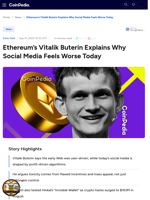 Ethereum’s Vitalik Buterin Explains Why Social Media Feels Worse Today