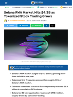 Solana RWA Market Hits $4.3B as Tokenized Stock Trading Grows - Crypto News Flash