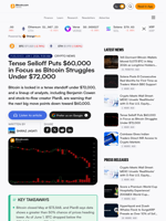 Tense Selloff Puts $60,000 in Focus as Bitcoin Struggles Under $72,000