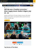 XRP 'Healthy Correction,' Ether Supply Decline: Hodler's Digest