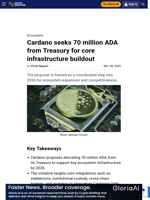 Cardano seeks 70 million ADA from Treasury for core infrastructure buildout