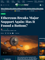 Ethereum Breaks Major Support Again: Has It Found a Bottom? - Crypto Daily