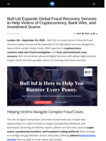 Bufi Ltd Expands Global Fraud Recovery Services to Help Victims of Cryptocurrency, Bank Wire, and Investment Scams - Visionary Financial