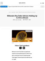 Billionaire Ray Dalio Advises Holding Up to 15% in Bitcoin