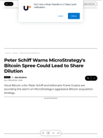 Peter Schiff Warns MicroStrategy's Bitcoin Spree Could Lead to Share Dilution - U.Today