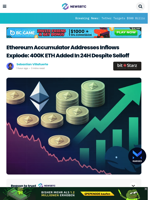 Ethereum Accumulator Addresses Inflows Explode: 400K ETH Added In 24H Despite Selloff