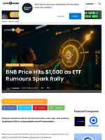 BNB Price Hits $1,000 as ETF Rumours Spark Rally
