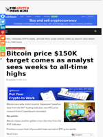 Bitcoin price $150K target comes as analyst sees weeks to all-time highs - The Crypto News Wire
