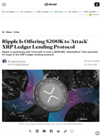 Ripple Is Offering $200K to 'Attack' XRP Ledger Lending Protocol - Decrypt