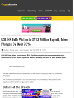 UXLINK Falls Victim to $11.3 Million Exploit, Token Plunges By Over 70%