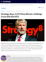 Strategy Buys 3,273 More Bitcoin, Holdings Cross 818,000 BTC