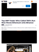 Top XRP Trader Who Called 700% Run Now Moves Ethereum onto Binance - U.Today