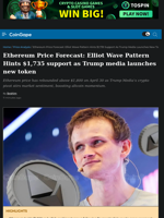 Ethereum Price Forecast: Elliot Wave Pattern Hints $1,735 support as Trump media launches new token