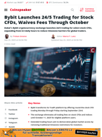 Bybit Launches 24/5 Trading for Stock CFDs, Waives Fees Through October - Coinspeaker