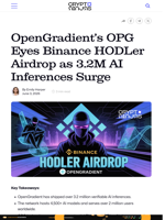 OpenGradient’s OPG Eyes Binance HODLer Airdrop as 3.2M AI Inferences Surge
