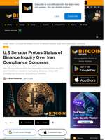 U.S Senator Probes Status Of Binance Inquiry Over Iran Compliance Concerns