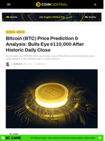 Bitcoin (BTC) Price Prediction & Analysis: Bulls Eye $110,000 After Historic Daily Close - CoinCentral